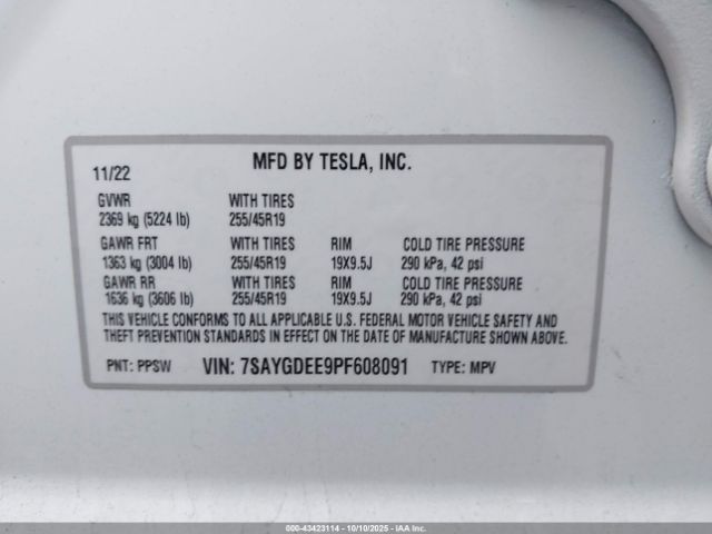 2023 TESLA MODEL Y 7SAYGDEE9PF608091 Photo 8