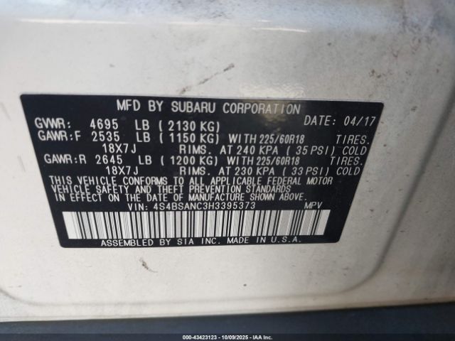 2017 SUBARU OUTBACK 4S4BSANC3H3395373 Photo 8