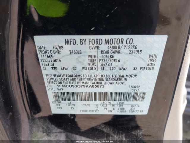2009 FORD ESCAPE 1FMCU93G79KA85673 Photo 8