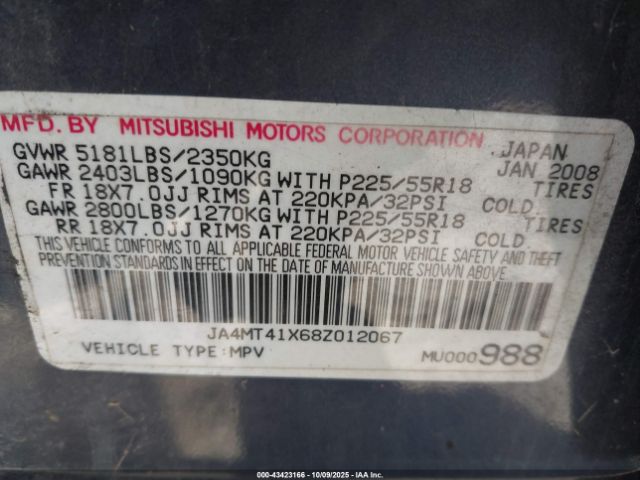 2008 MITSUBISHI OUTLANDER JA4MT41X68Z012067 Photo 8