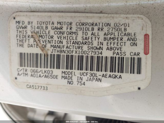 2001 LEXUS LS 430 JTHBN30FX10027934 Photo 8