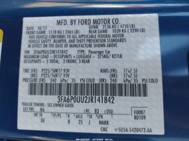 2018 FORD FUSION HYBRID 3FA6P0UU2JR141842 Photo 8