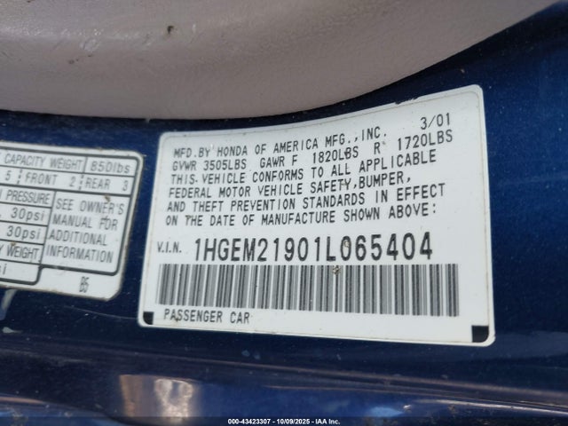 2001 HONDA CIVIC 1HGEM21901L065404 Photo 8