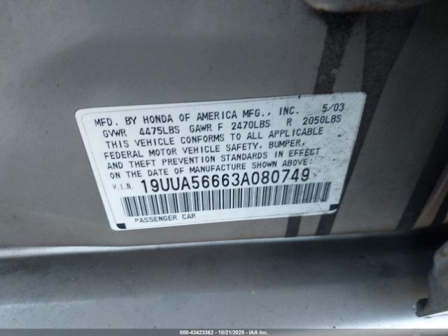 2003 ACURA TL 19UUA56663A080749 Photo 8