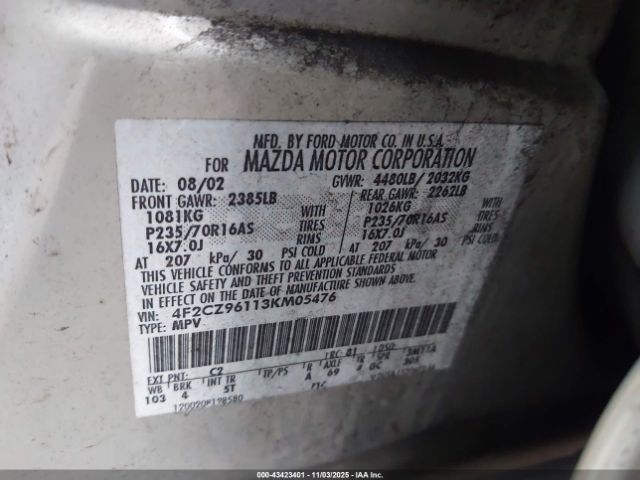 2003 MAZDA TRIBUTE 4F2CZ96113KM05476 Photo 8