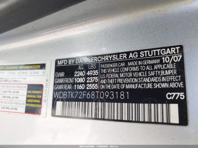 2008 MERCEDES-BENZ CLK 550 WDBTK72F68T093181 Photo 8