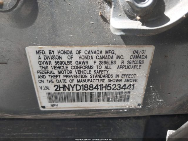 2001 ACURA MDX 2HNYD18841H523441 Photo 8