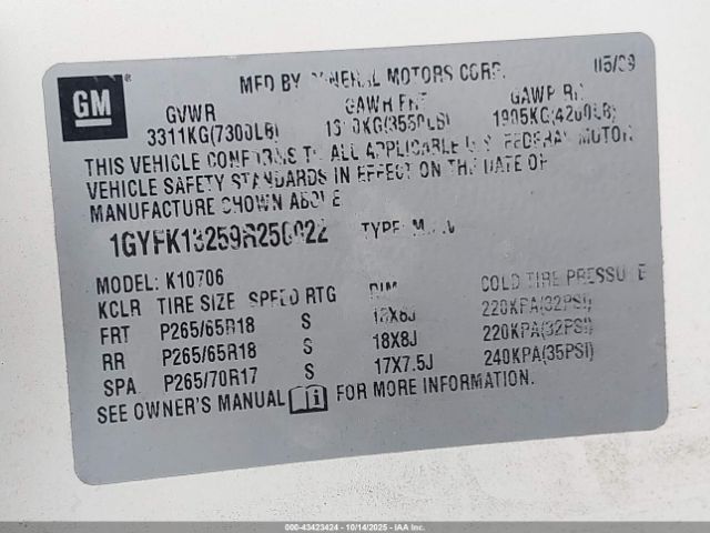 2009 CADILLAC ESCALADE 1GYFK13259R250022 Photo 8