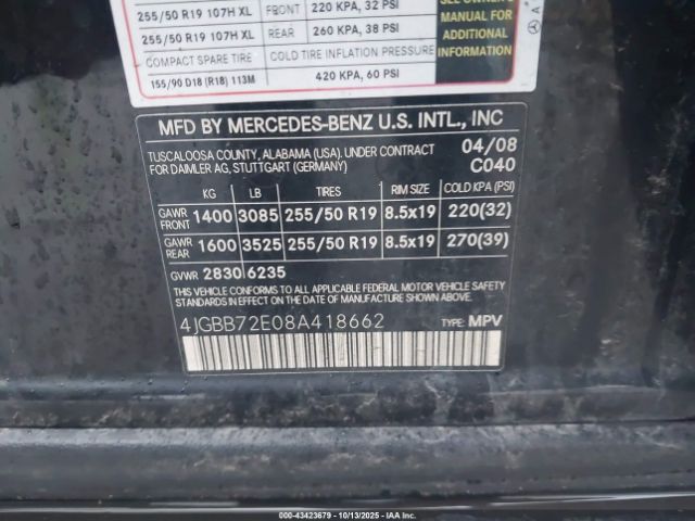 2008 MERCEDES-BENZ ML 550 4JGBB72E08A418662 Photo 8