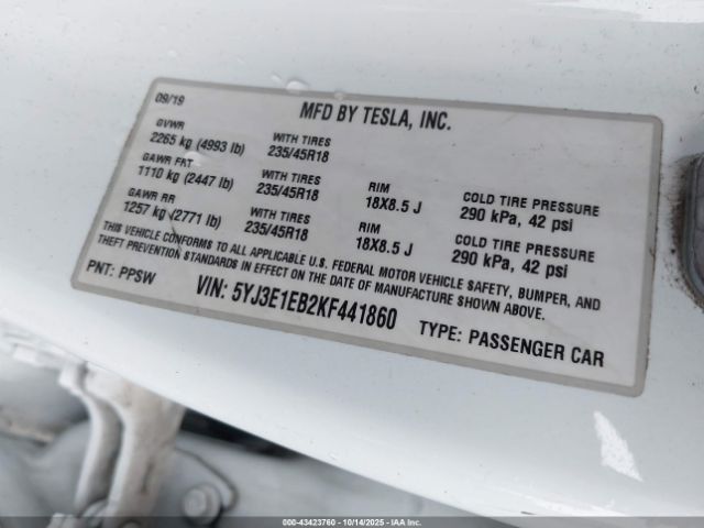 2019 TESLA MODEL 3 5YJ3E1EB2KF441860 Photo 8