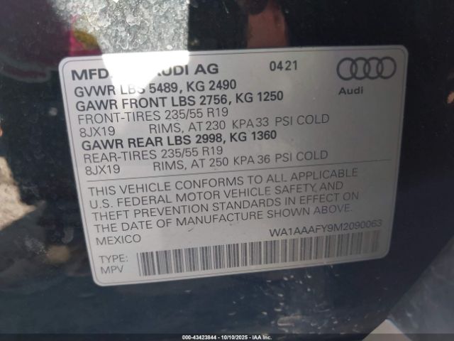 2021 AUDI Q5 WA1AAAFY9M2090063 Photo 8