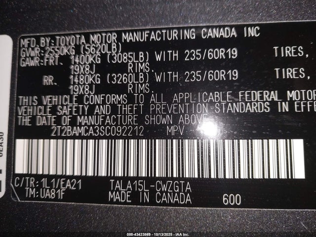 2T2BAMCA3SC092212 Lexus Rx 350 Premium