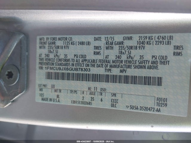 1FMCU9JX6GUB78303 Ford 2016