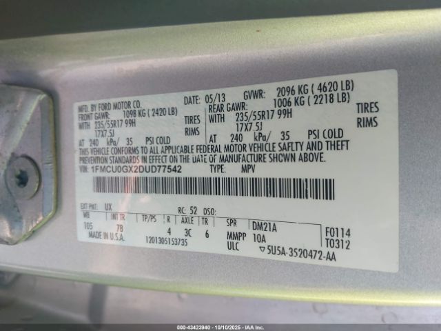 2013 FORD ESCAPE 1FMCU0GX2DUD77542 Photo 8