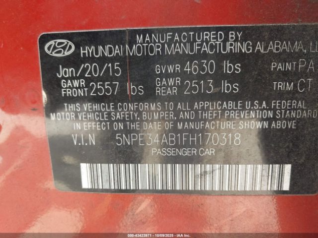 2015 HYUNDAI SONATA 5NPE34AB1FH170318 Photo 8