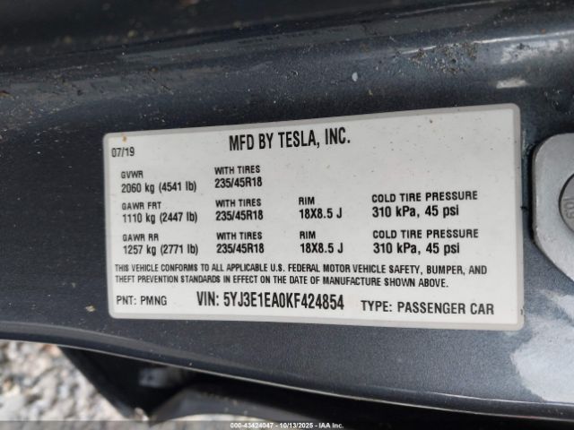 2019 TESLA MODEL 3 5YJ3E1EA0KF424854 Photo 8