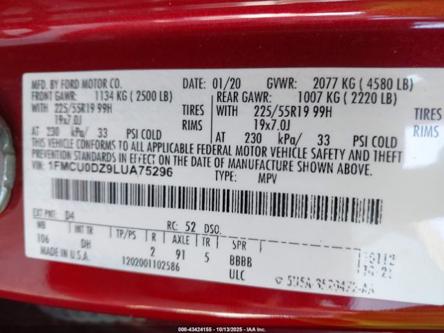 2020 FORD ESCAPE 1FMCU0DZ9LUA75296 Photo 8