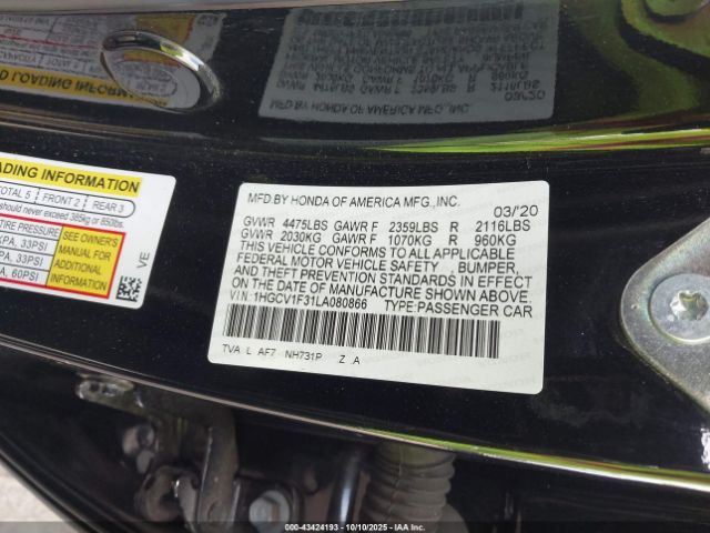 2020 HONDA ACCORD 1HGCV1F31LA080866 Photo 8
