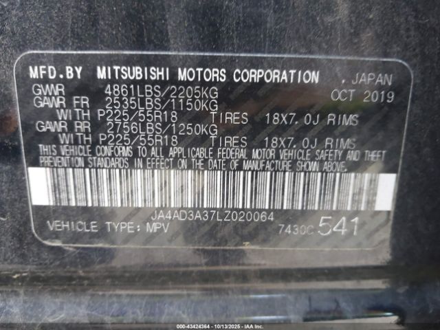2020 MITSUBISHI OUTLANDER JA4AD3A37LZ020064 Photo 8