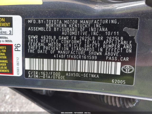 2012 TOYOTA CAMRY 4T4BF1FK6CR161599 Photo 8