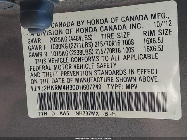 Продаж на аукціоні авто 2013 Honda Cr-v Lx, vin: 2HKRM4H30DH607249, номер лоту: 43424528