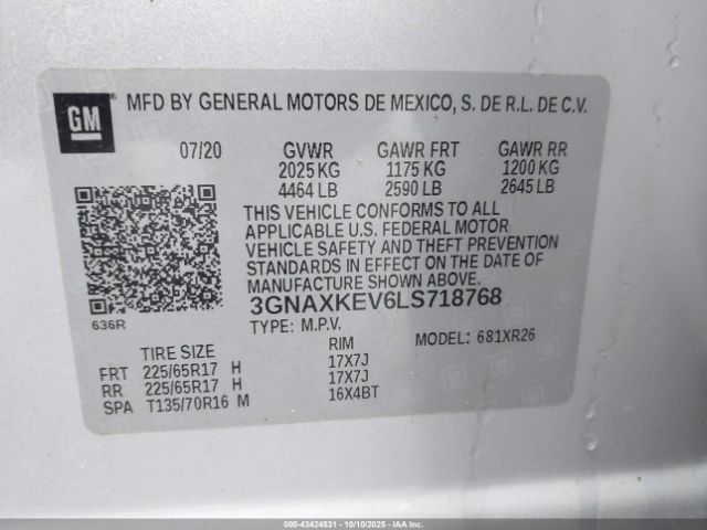 2020 CHEVROLET EQUINOX 3GNAXKEV6LS718768 Photo 8