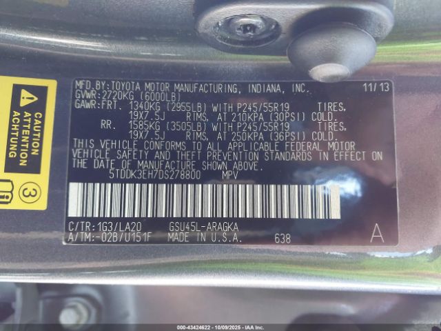 2013 TOYOTA HIGHLANDER 5TDDK3EH7DS278800 Photo 8