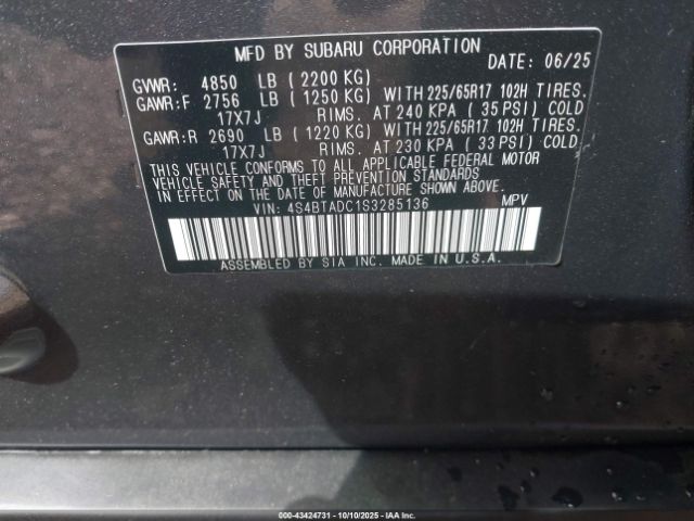 2025 SUBARU OUTBACK 4S4BTADC1S3285136 Photo 8