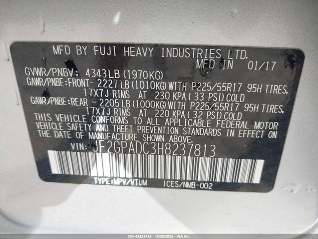 Subaru naturally aspirated 2017 JF2GPADC3H8237813 Image 9