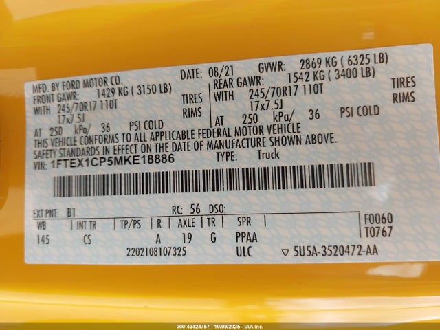 1FTEX1CP5MKE18886 Ford F150