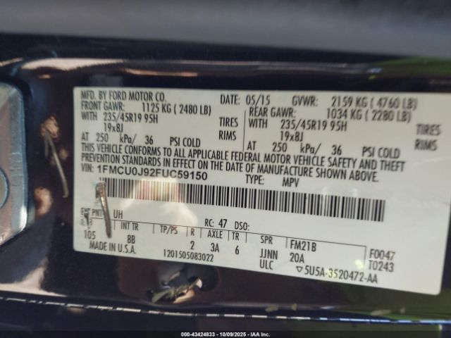 2015 FORD ESCAPE 1FMCU0J92FUC59150 Photo 8