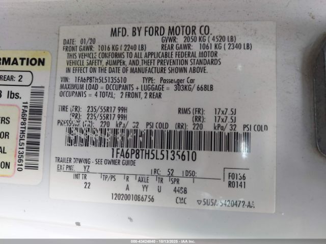 2020 FORD MUSTANG 1FA6P8TH5L5135610 Photo 8