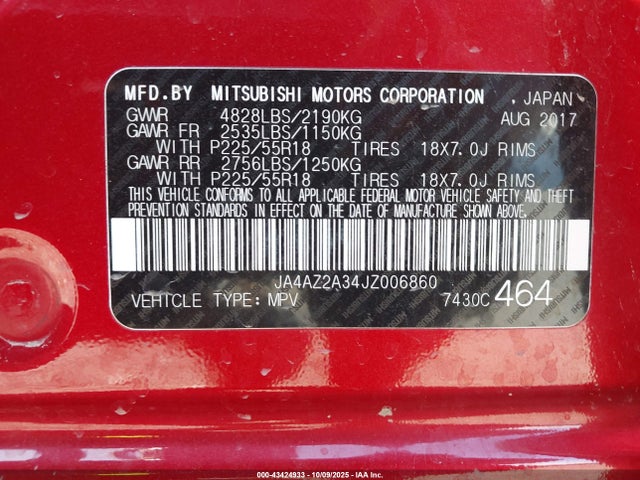 2018 MITSUBISHI OUTLANDER JA4AZ2A34JZ006860 Photo 8