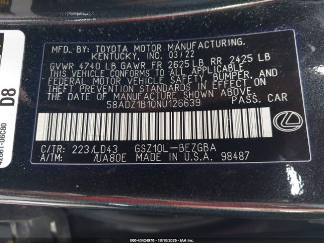 2022 LEXUS ES 350 58ADZ1B10NU126639 Photo 8