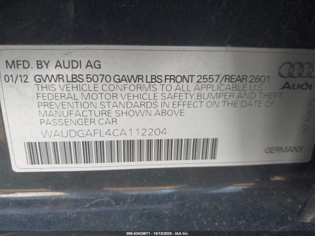 2012 AUDI S4 WAUDGAFL4CA112204 Photo 8