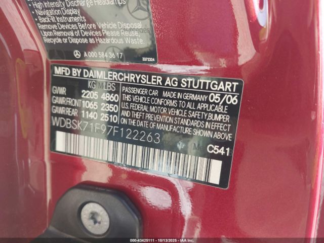 2007 MERCEDES-BENZ SL 550 WDBSK71F97F122263 Photo 8