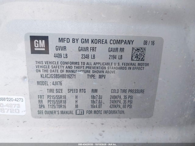Продажа на аукционе авто 2017 Buick Encore Essence, vin: KL4CJGSB5HB016271, номер лота: 43425220