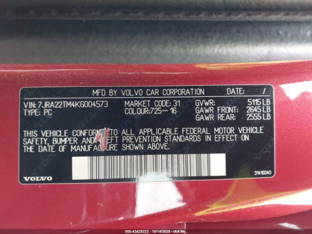 2019 VOLVO S60 7JRA22TM4KG004573 Photo 8