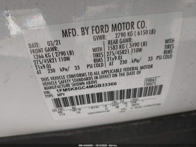 2021 FORD EXPLORER 1FM5K8GC4MGB33366 Photo 8