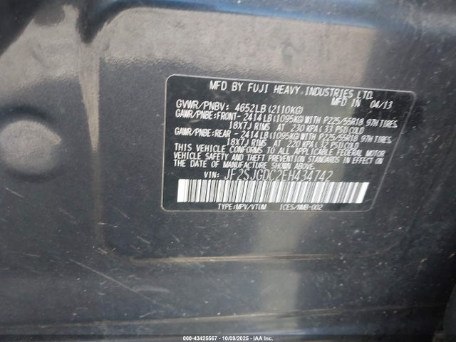 Subaru 2.5turbo u4 2014 JF2SJGDC2EH434742 Image 9