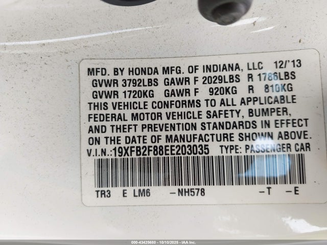 19XFB2F88EE203035 Honda r18z1