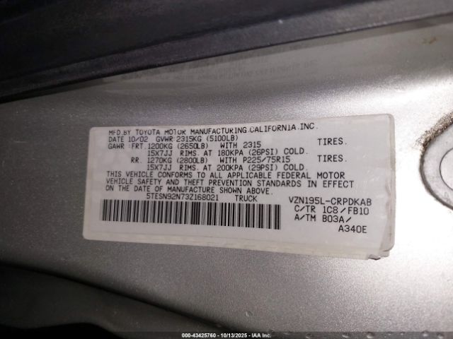 2003 TOYOTA TACOMA 5TESN92N73Z168021 Photo 8