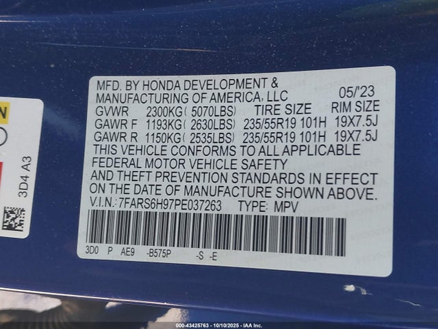 Aukcja sprzedaży 2023 Honda Cr-v Hybrid Sport Touring, vin: 7FARS6H97PE037263, numer aukcji: 43425763