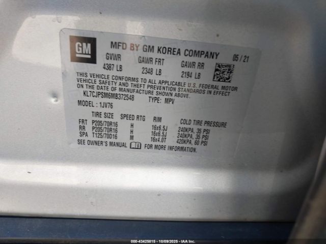 2021 CHEVROLET TRAX KL7CJPSM6MB372548 Photo 8