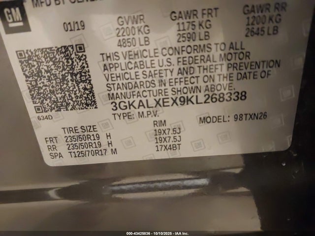 43425836 :رقم المزاد ، 3GKALXEX9KL268338 vin ، 2019 Gmc Terrain Denali مزاد بيع