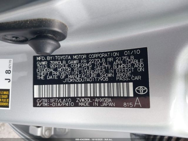 2010 TOYOTA PRIUS JTDKN3DU7A0117908 Photo 8