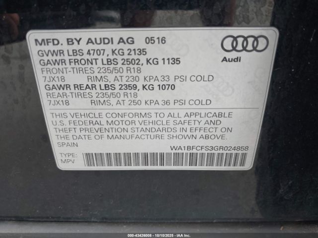 2016 AUDI Q3 WA1BFCFS3GR024858 Photo 8