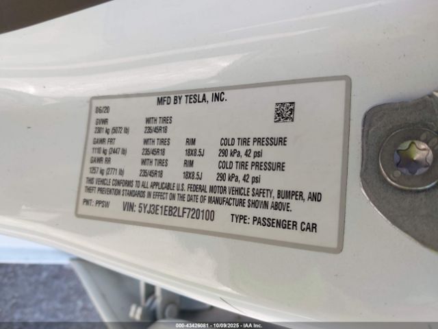 2020 TESLA MODEL 3 5YJ3E1EB2LF720100 Photo 8