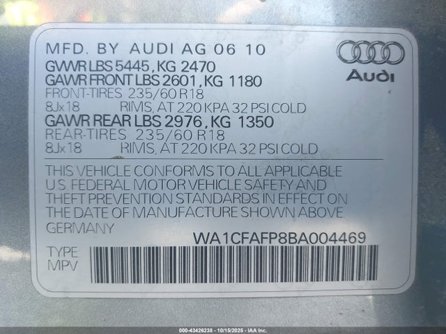 2011 AUDI Q5 WA1CFAFP8BA004469 Photo 8