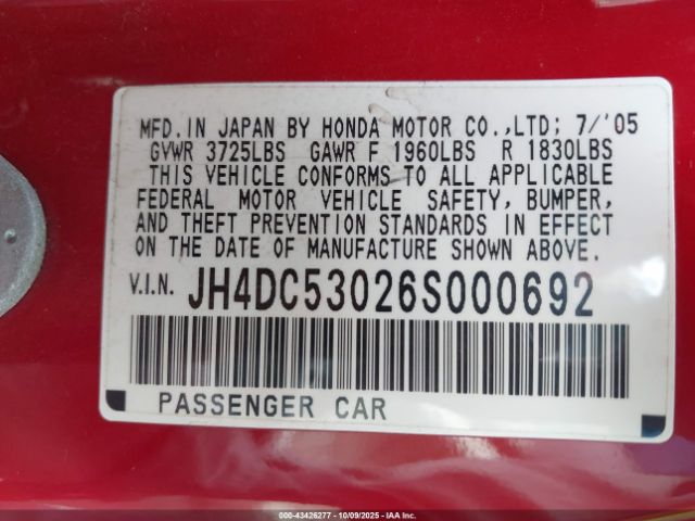 2006 ACURA RSX JH4DC53026S000692 Photo 8